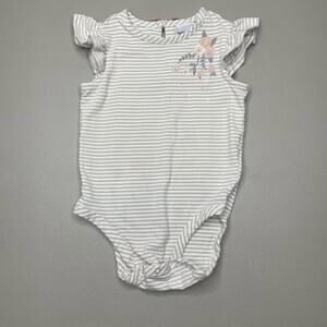 Tahari Baby 24 Month Striped Bodysuit‎ Capped Short Sleeve Flower Embroidered